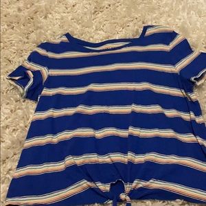 Blue American eagle top with tie knot at bottom